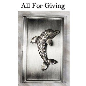 Dolphin Rhinestone Business Card Holder Czech stones NWT All For Giving
